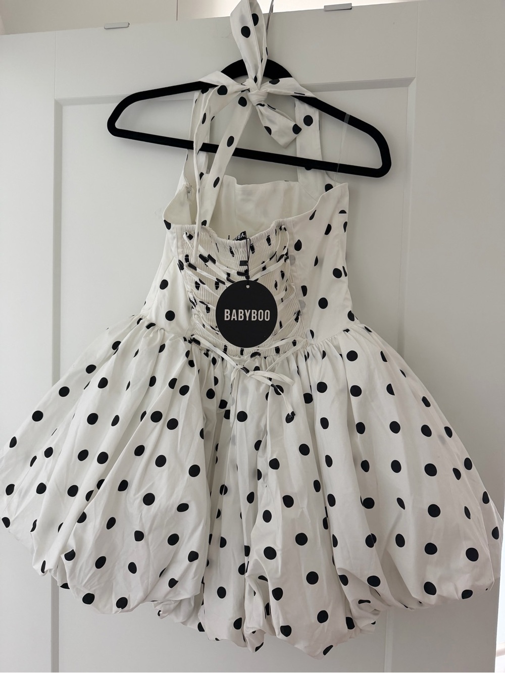 White Polka Dot Halter Mini Dress - Picture 3 of 4